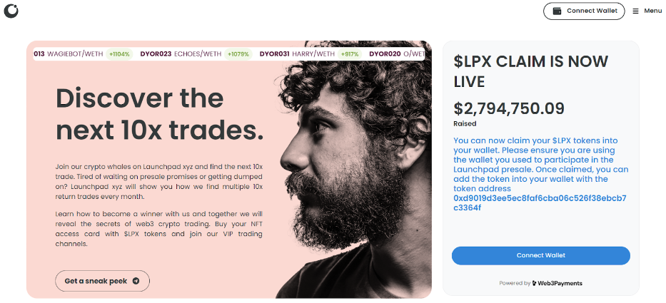 launchpad xyz crypto launched homepage