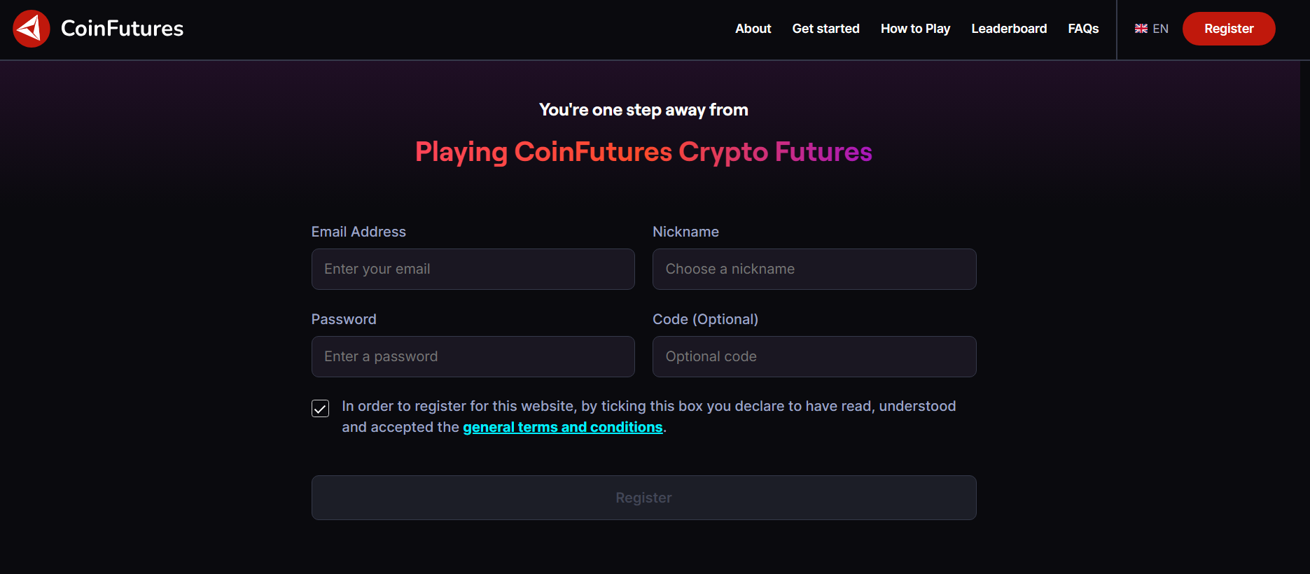 CoinFutures Registration Page