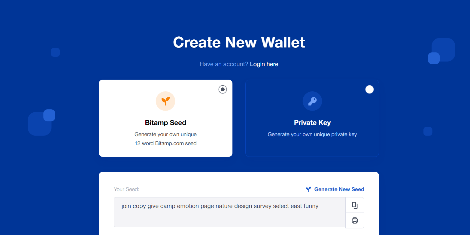 Bitamp account creation